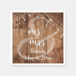 茶色素朴の木、白い光の糸ミスター&ミセス スタンダードカクテルナプキン