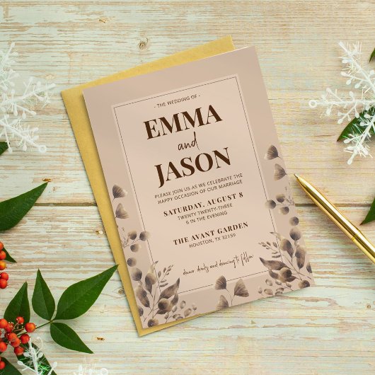 茶色素朴の植物学結婚薬 招待状