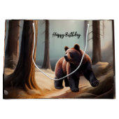 茶色素朴の水色クマ ラージペーパーバッグ (正面)