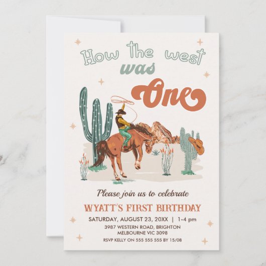茶色素朴の緑の西は1歳の誕生日だった 招待状 (正面)