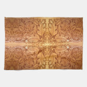 茶色素朴の西カントリーレザープリント キッチンタオル (横)