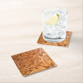 茶色素朴の西洋の国の革 スクエアペーパーコースター (インサイチュ)