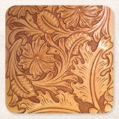 茶色素朴の西洋の国の革 スクエアペーパーコースター (正面)