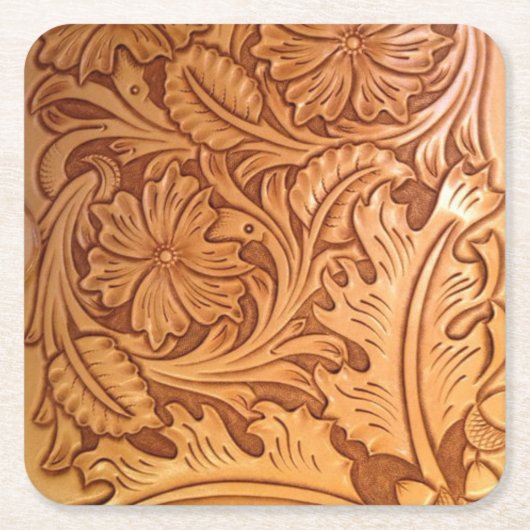 茶色素朴の西洋の国の革 スクエアペーパーコースター (正面)