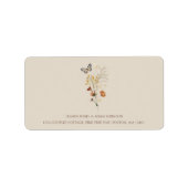 茶色素朴の野の花と蝶結婚の ラベル (正面)