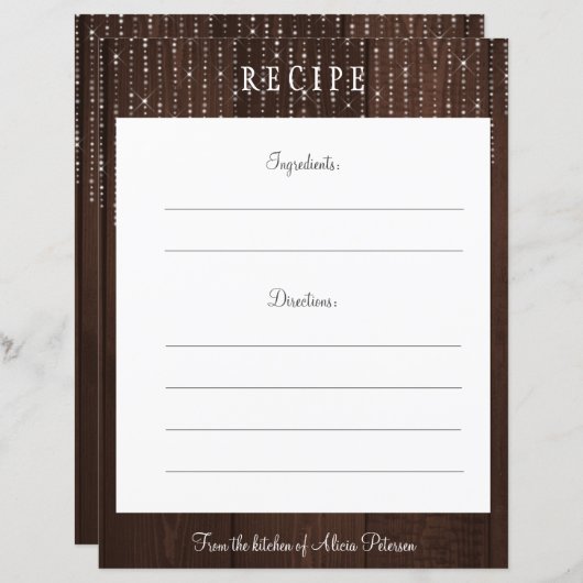 茶色素朴エレガントのバーンドウッドレシピカード (正面/裏面)