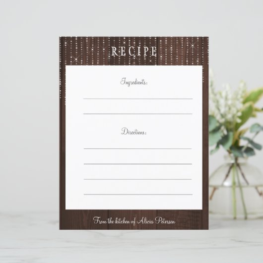 茶色素朴エレガントのバーンドウッドレシピカード (スタンド正面)
