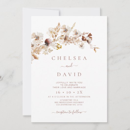茶色素朴フローラ野結婚花 招待状 (正面)
