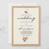 茶色素朴紙アイボリー金ゴールド赤フローラ結婚ズ 招待状 (正面)