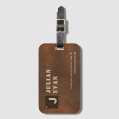 茶色素朴銅モノグラムはっきりしたタイポグラフィ ラゲッジタグ (正面縦)