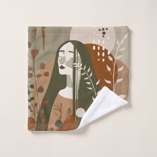茶色自然フェミニン緑 ウォッシュタオル (ウォッシュタオル)