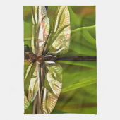 茶色芸術的と緑の黄色のトンボ キッチンタオル (縦)