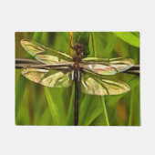 茶色芸術的と緑の黄色のトンボ ドアマット (正面)