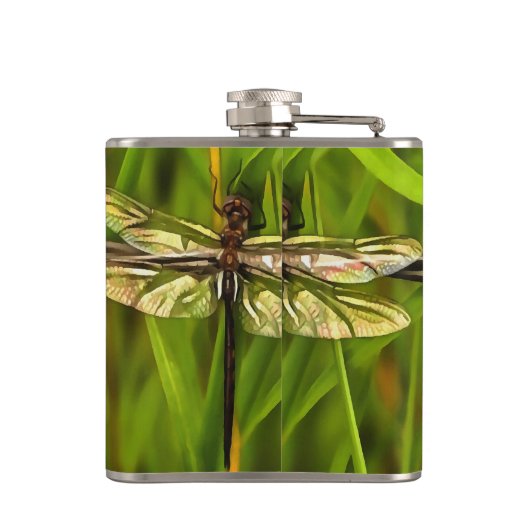 茶色芸術的と緑の黄色のトンボ フラスク (裏面)