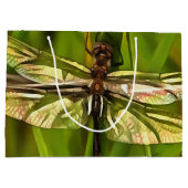 茶色芸術的と緑の黄色のトンボ ラージペーパーバッグ (裏面)