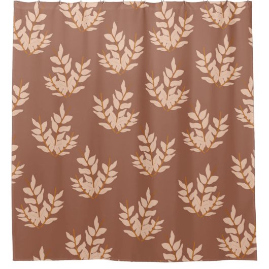 茶色葉のヴィンテージ線の葉のパターン シャワーカーテン (正面)