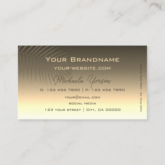 茶色金ゴールドグラディエントのヤシの葉とモノグラムシンプル 名刺 (裏面)