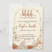 茶色 エレガント フラワー サプライズ パーティー 招待状 (正面)