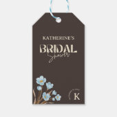 茶色 エレガント 青 水彩 花 ブライダルシャワー ギフトタグ (正面)