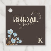 茶色 エレガント 青 水彩 花 ブライダルシャワー フェイバータグ (正面)