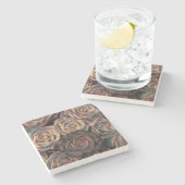 茶色、オレンジ色、銅色、金色のバラ ストーンコースター (横)