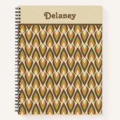 茶色、オレンジ、緑のレトロ幾何涙滴 ノートブック (正面)