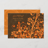 茶色 オレンジ 花 秋 ウェディング 返信カード (正面/裏面)