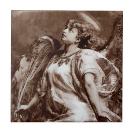 茶色、セピア、白の天使 タイル