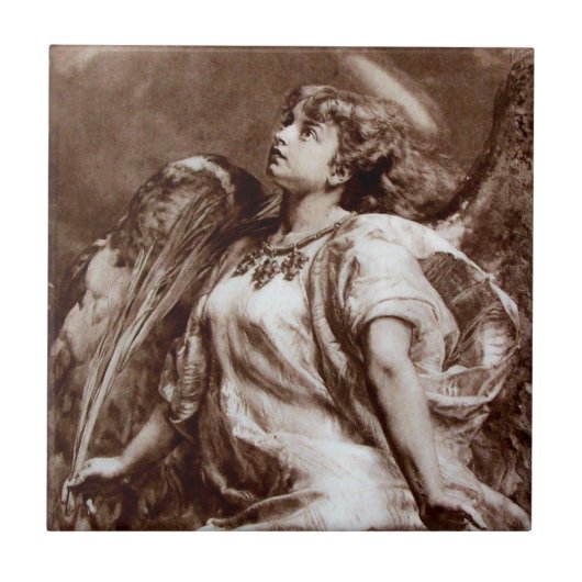 茶色、セピア、白の天使 タイル (正面)