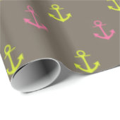 茶色、ピンク色の緑の航海のいかりパターン ラッピングペーパー (ロールコーナー)