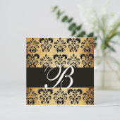 茶色 ブラック ダマスク パーチメント モノグラム(イニシャル) 白 招待状 (スタンド正面)