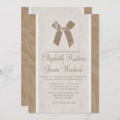茶色 ヴィンテージ リボン & リネン 結婚式 招待状 (正面/裏面)