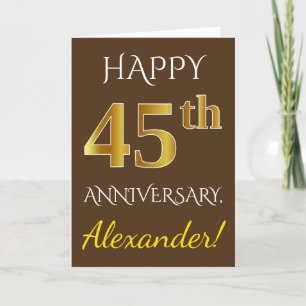 茶色、偽の金 45周年 結婚記念日 + 名前 カード