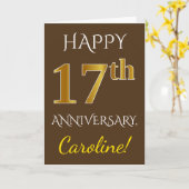 茶色、偽ゴールド 17周年結婚記念日 + 名前 カード (黄色い花)