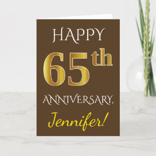 茶色、偽ゴールド 65周年 結婚記念日 + 名前 カード