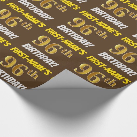 茶色、偽金/イミテーションゴールド、「96才の誕生日」 ラッピングペーパー (角)