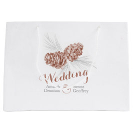 茶色 松の実の絵 結婚式 大きなギフトバッグ ラージペーパーバッグ