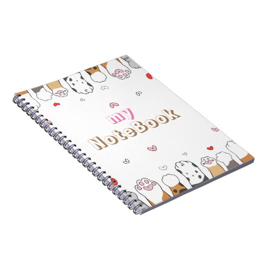 茶色 灰色 白色 かわいい猫の足跡 (80ページ モノクロ) ノートブック (右側)