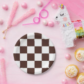 茶色/白市松模様に ペーパープレート (パーティー)