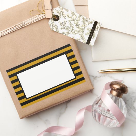 茶色、白黒ストライプ色 長方形シール (ギフト)