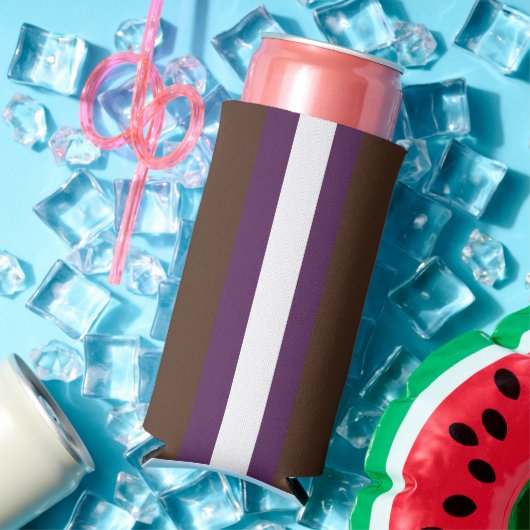 茶色、紫、白ストライプ色 スリム缶クーラー (インサイチュ 夏)