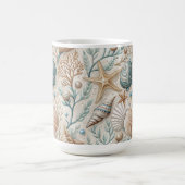 茶色 緑色 白色 貝殻と水生植物 コーヒーマグカップ (中央)