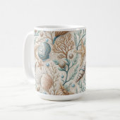 茶色 緑色 白色 貝殻と水生植物 コーヒーマグカップ (正面左)
