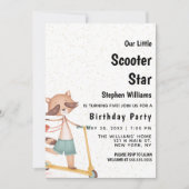 茶色 緑色 金色 ラクーン スクーター 誕生日パーティー 招待状 (正面)