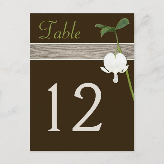 茶色、緑、アイボリー出血ハートテーブル番号 ポストカード (正面)