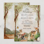茶色 緑 木々 野生動物 自然 結婚式 招待状 (正面/裏面)
