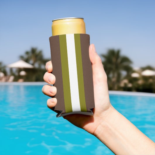 茶色、緑、白ストライプ色 スリム缶クーラー (インサイチュ プール)