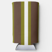 茶色、緑、白ストライプ色 スリム缶クーラー (正面)