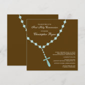 茶色 青いロザリオ 初領聖体 招待状 (正面/裏面)