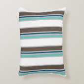 茶色、青、ティール(緑がかった色)の装ストライプの飾アクセント アクセントクッション (正面(垂直))